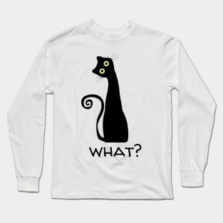 Funny Sarcastic What Face Black Kitten Long Sleeve T-Shirt